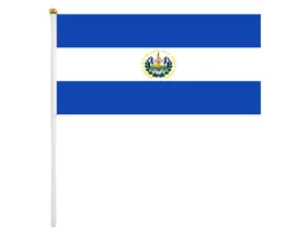 El Salvador Fandiera ondeggiata a mano 14x21cm Polystere premium mini bandiera di campagna mondiale con flagpole di plastica6270706