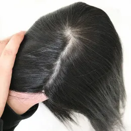 Toppers natürliche Haut Seiden Basis 2 cm pu um jungfräuliche humane haarfrauen topper 5x5 'glatt topper Haarstücke natürliche schwarze Farbe
