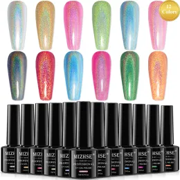 Kits Mizhse 12st/Lot Holographic Gel Nail Polish Set Super Laser Semi Permanent Gel Lack UV LED Nail Polish for Manicure Nail Art