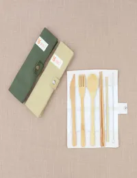Portabelt träbestick Set Travel Bamboo Flatware Set Knife Chopsticks Fork Spoon Dodernar