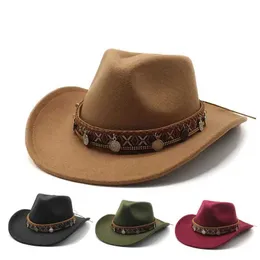 Chapéus de aba larga Chapéus de balde Fedoras para homem mulheres clássicas de cowboy chapéu de cinto de luxo Fashion Hat Panamal Party Gentleman Fedoras Autumn Wide Brim Y240425