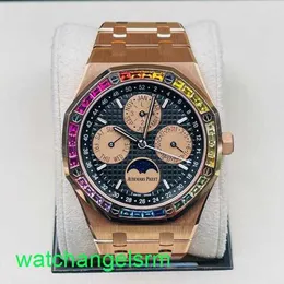 AP Crystal Wristwatch Royal Oak Serie 26614OR Regenbogenplatte Kalender Watch Mens Automatic Mechanical Watch Limited Watch