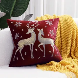Travesseiro Feliz Natal travesseiro de guirlanda alce capa de travesseiro de natal 45x45cm Alfabeto de bordado de almofada de almofada de cofre cadeira de escritório quarto jardim