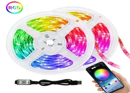 Şeritler RGB LED Işıklar Bluetooth Kontrolü USB 5V Beyaz Esnek Lamba Bandı Diyot Festivali Fita Yatak Odası Tira Luces TV Masa Luz8632567