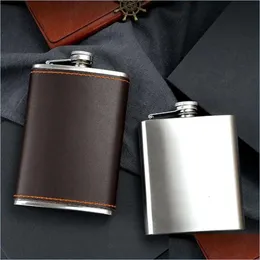 Flasks High Leather Hip Quality 304 Stainless Steel Flask Portable Pocket Engraved Wine Drink Pot Alcohol Whiskey Vodka F Dhgmh