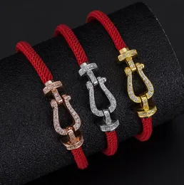 Europe and America S925 sterling silver ushaped 8character horseshoe buckle red rope diamond bracelet7203557