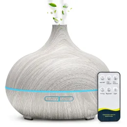 Apparater 500 ml aromaterapi Essential Oil Diffuser trämorn Remote Control Ultrasonic luftfuktare Cool med 7 Color LED -lampor