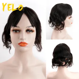 Toppers Yelo 12*13 Women Invisible Topper Hair Piece With Bangs Remy Body Wave Human Hair Extensions Middle Part Clip Ins For Thin Hair