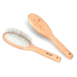 Combs professionelles Holz Oval 25mm Stahlstiftbürste für kurze oder lange Haarhunde und Katzen, Tierpflegewerkzeuge für große und kleine Hunde