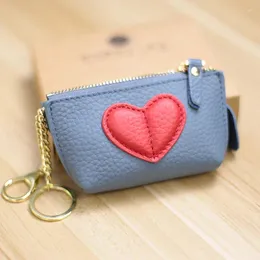 Shoulder Bags 2024 Genuin Leather Heart Coin Purse Women Key Holder Ladies Cute Patch Small Pouch Wallet