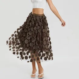 Kjolar kvinnor tyll tutu kjol sommarkläder solid färg 3d dot elastic mesh fairy a-line kvinnliga kläder streetwear