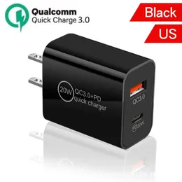 QC 4.0 3.0 Quick Charger USB Type-C PD Fast Charge 20W US EU Стенная заглушка Двойной порт 5V/4A 9V/2,2A 12 В/1.7A для мобильного телефона