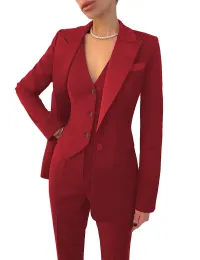 Kostymer 3 stycken kvinnor kostym set lapel blazer business jacka+väst+byxor kontor lady pantsuits formell enkelbröst parti prom klänning