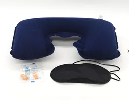 Whole 3 in 1 Travel Set Inflatable UShaped Neck Pillow Air Cushion Sleeping Eye Mask Eyeshade Earplugs Car Soft Pillow NH1777051
