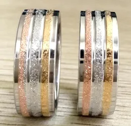36pcs exclusivos de ouro de ouro fosco prateado rosa -aço inoxidável anel de anel ajustado superfície de areia homem homem 8mm anel de casamento whole557333752154