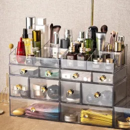 Fack Clear Clear Drawer Storage Box Makeup Organizer Cosmetic Storage Box Plast Stationery Storage Display Cases Drawer kan överlappa fallet