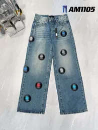 Tasarımcı kot trendi marka moda jean tam logo baskı kot pantolon vintage trend sıradan mektup baskı nakış erkek kot pantolon denim baskı giyim hip hop pantolon