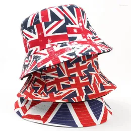 Boinas do Panamá Union Jack Print Print Reversível Fisherman Hat Bucket Sun Protection para mulheres Mentravel Sport Chaping Bob Hats