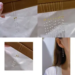 22092001 Diamondbox - Pearl Jewelry Earrings Ear Dangle AU750 Gold Freshwater Pearl 3-4 MM Classic Round Long Tassel Sexy Elegant Simple Gip