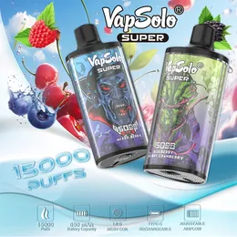 VAP SOLO SUPER 15000 PUFF OEM Vaporizer 15K Mesh Coil Fruit Flavors 20 mg Nicotine Shisha Vape E Zigarette Puff uppladdningsbar Display Igets Vape