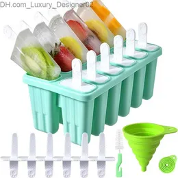 Ice Cream Tools 12-6 chamber silicone popsicle mold easy to release ice cream manufacturer with reusable rod funnel and cleaning brush bisphenol A FR Q240425