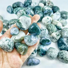 Lösa diamanter 1lb runt 30 st mossa agat naturliga tumlade stenar (premiumkvalitet '' klass) bulk grossist för energi kristallläkning w