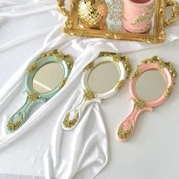 1PC prostokąta ręka trzymaj lustro kosmetyczne z uchwytem Makeup Mirror Śliczne kreatywne drewniane vintage lustro ręczne Makeup Vanity Mirror