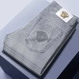 Дизайнерские джинсы для мужских летних джинсов мужские леггинсы Slim Fit Thin Medusa вышитые пепельные брюки.