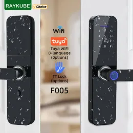 Steuerung von Raykube F005 IP65 wasserdichtes Tuya WiFi/TT Lock Electronic Smart Door Schloss mit Fingerabdruck/Smart Card/Passwort/Taste/App Unlock