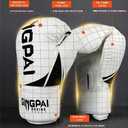 Gear gingpai 6oz 8oz 10oz 12oz vuxna män och barn boxningshandskar pu läder mma muay thai sanda professionella stridshandskar 240424