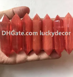 Punto di bacchetta in cristallo di quarzo a pezzi rosso sfaccettato a doppia meditazione reiki meditazione reiki magica bacchetta spike guarigione non perforato CR6855522