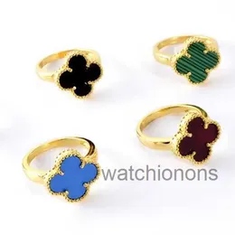 High-end Luxury Ring Vancllef Four leaf clover ring internet celebrity fashionable men and women high version Instagram style small fragrance