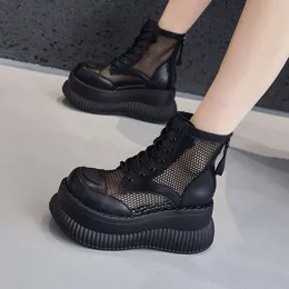 Summer Spring 2024 New Mesh Women 발목 청키 플랫폼 여성 Cool Boots Ladies High-Top Sandals