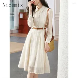 Casual Dresses Spring Korean Fashion and Elegant Ladies Polo Neck Long Sleeve Dress for Women Pendder Sweet Midje Slim A-Line