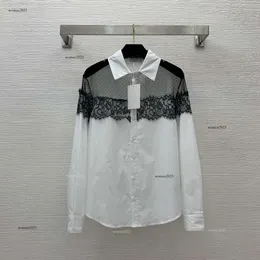 브랜드 셔츠 디자이너 블라우스 여자 셔츠 스프링 여자 패션 로고 긴 슬리브베이스 셔츠 섹시한 원근 폴카 도트 레이스 블라우스 4 월 24 일
