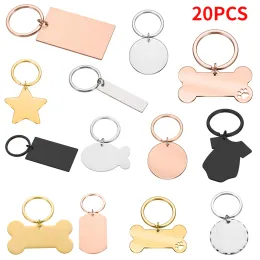 Etiketler Toptan 20pcs Paslanmaz çelik boş köpek etiketi yuvarlak balık kemik anahtarlık kolyeler için kolyeler özel diy mücevher yapım anahtarlık