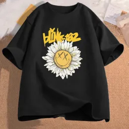 T-shirt Blink182 Tshirt Punk Band World Tour World Cotton Thirts Casual Vintage Daisy Flower Graphic Thirts Women Men Streetwear Tops