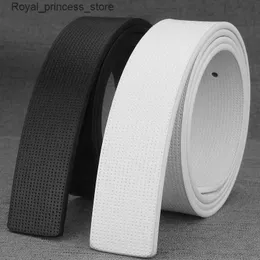 Belts 3.3cm genuine leather denim leather high-quality buttonless fashion designer only wears white belt casual denim belt Q240425