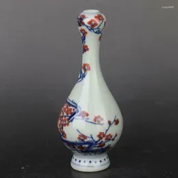 花瓶中国の青と白の磁器Qing Qianlong Red Glaze Ice Plum Vase 5.91インチ