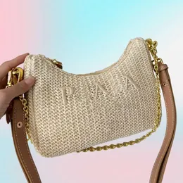 Luxury Straw Bag Woven Embroidered Shoulder Bag Designer Bag 2005 Re Edition Handväskor Nylon Basket Tote Hobo Bag Beach Högkvalitativ Crossbody Chain Canvas Bag