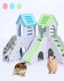 Küçük hayvan malzemeleri mini ahşap slayt diy montajı hamster evi saklanma yeri egzersiz oyuncak kobay aktarmacıları için merdivenli2272613