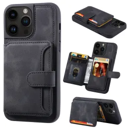 カバーLuxury Leather Card Card Pocket Phone Case for iPhone 15 Pro Max 14 13 12 11 Pro Max 15 Plus 14 Pro Wallet Shockproof Back Cover