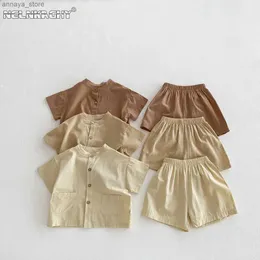 TシャツINS KOREAN STYLE SUMMER SUMMER THIN SOLOD COLOR SOLOID COLORショートパンツ幼児の男の子のためのベビーカジュアルツーピース衣装2404