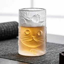 Tumblers 120 ml Söt katt persimmon glaserad Glazetea Cup hushållsglas som dricker Teacup Creative Personal Special Kung Fu Master Cups Nya H240425