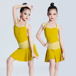 Abbigliamento del palcoscenico per bambini Dance latino Vestiti Sling Slitta Test di addestramento per le donne