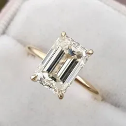 Eheringe 925 Sterling Silber Gelbgold Engagement Emerald geschnittener Ring Simuliertes Diamant Hochzeit Silber Brautringe Frauen Schmuckliebhaber 231121