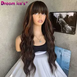 Long Dyed Fiber Womens Curly Hair Spot Qi Brown Chemical Liu Hai Machine Full Head Set 24in Synthetic Wig