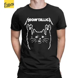 Herr t-shirts rockband katt metall meowtallica män t skjortor vintage tees kort ärm rund hals t-shirts bomullsfestkläder t240425