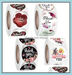 Greeting Event Festive Party Supplies Home Gardengreeting Cards 500PcsRoll 4 Types Floral Thank You Sticker For Seal Label Scra3014359