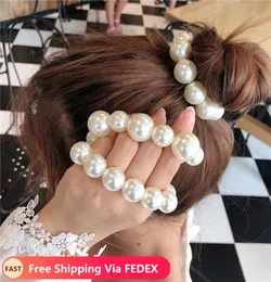 Kvinna Big Pearl Hair Ties Fashion Korean Style Hairband Scrunchies Girls Ponytail Holders Rubber Band Hairs Accessories4170322